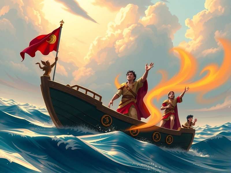 Sea Breeze Saga Leader concept art showing a mythical ship at sea